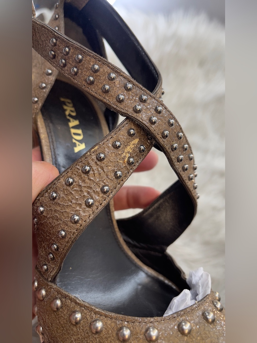 Prada  Studded Platform Peep-Toe Heels - Picture 15 of 15